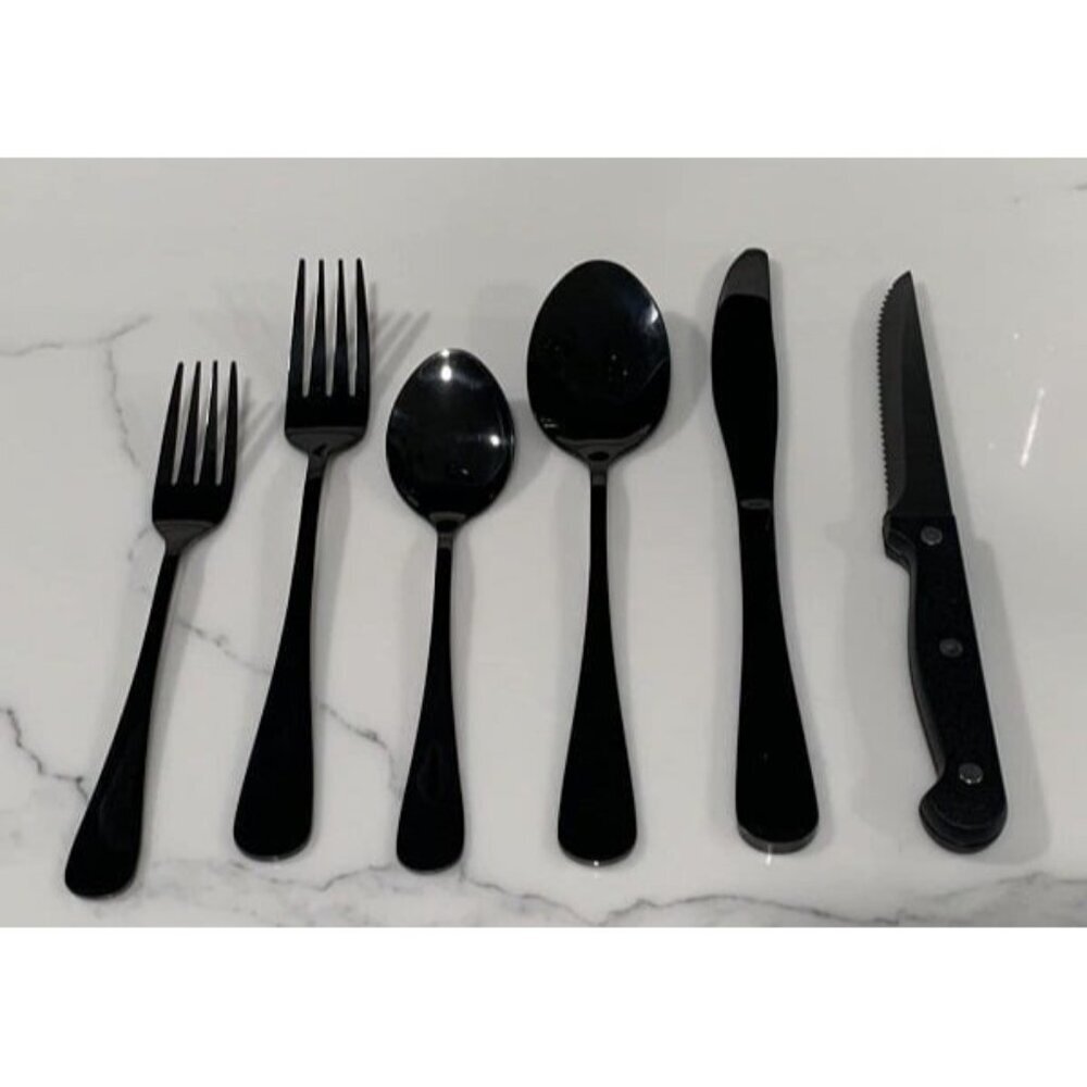 New 72-Piece Black Silverware Set, Chef Flatware Set with Steak Knives
